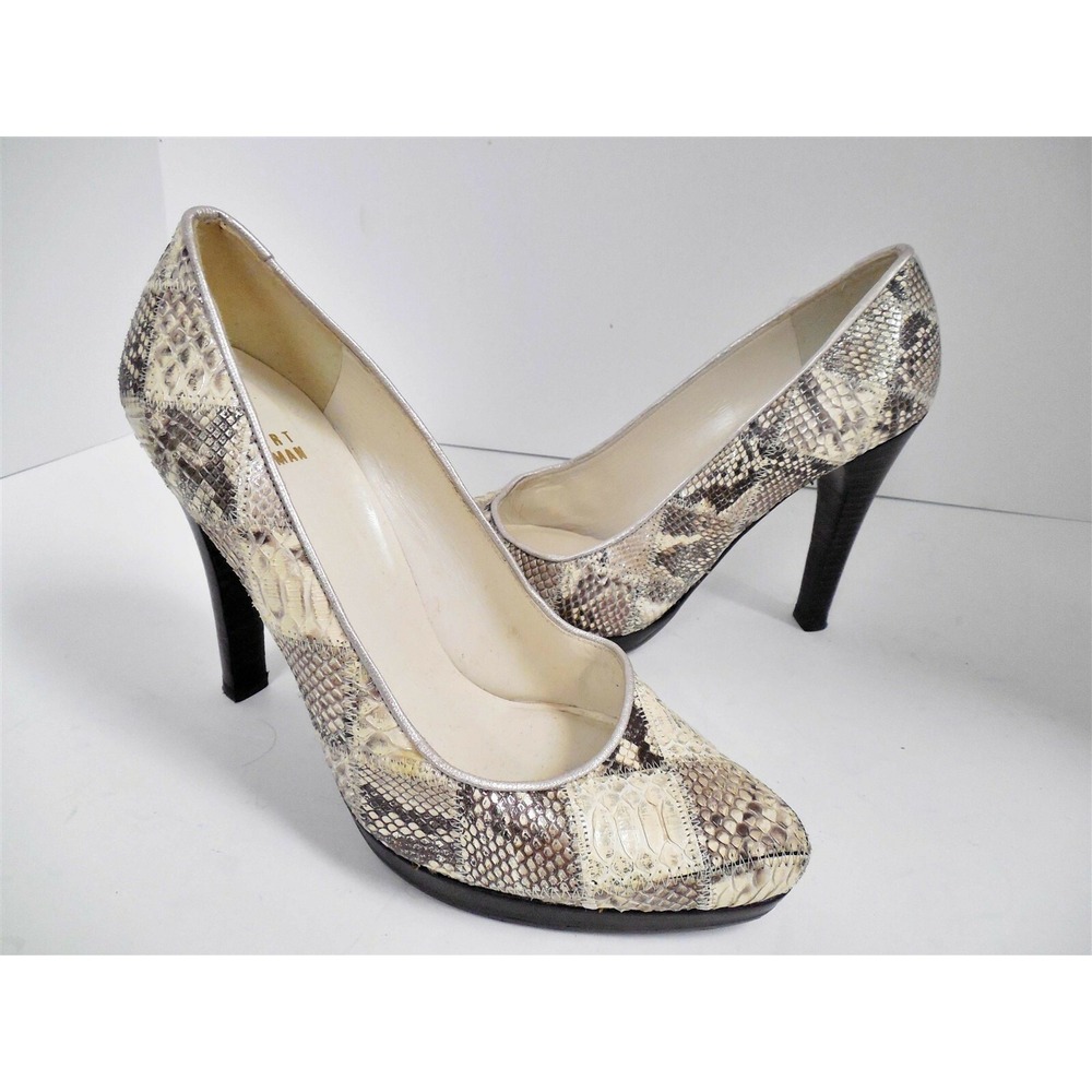 Stuart Weitzman 7m Python Snake Skin Metallic Pla… - image 1